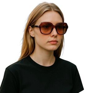 Rosie Brown Square Sunglasses with Silver Metal Accents + NEW Soft Leather Case